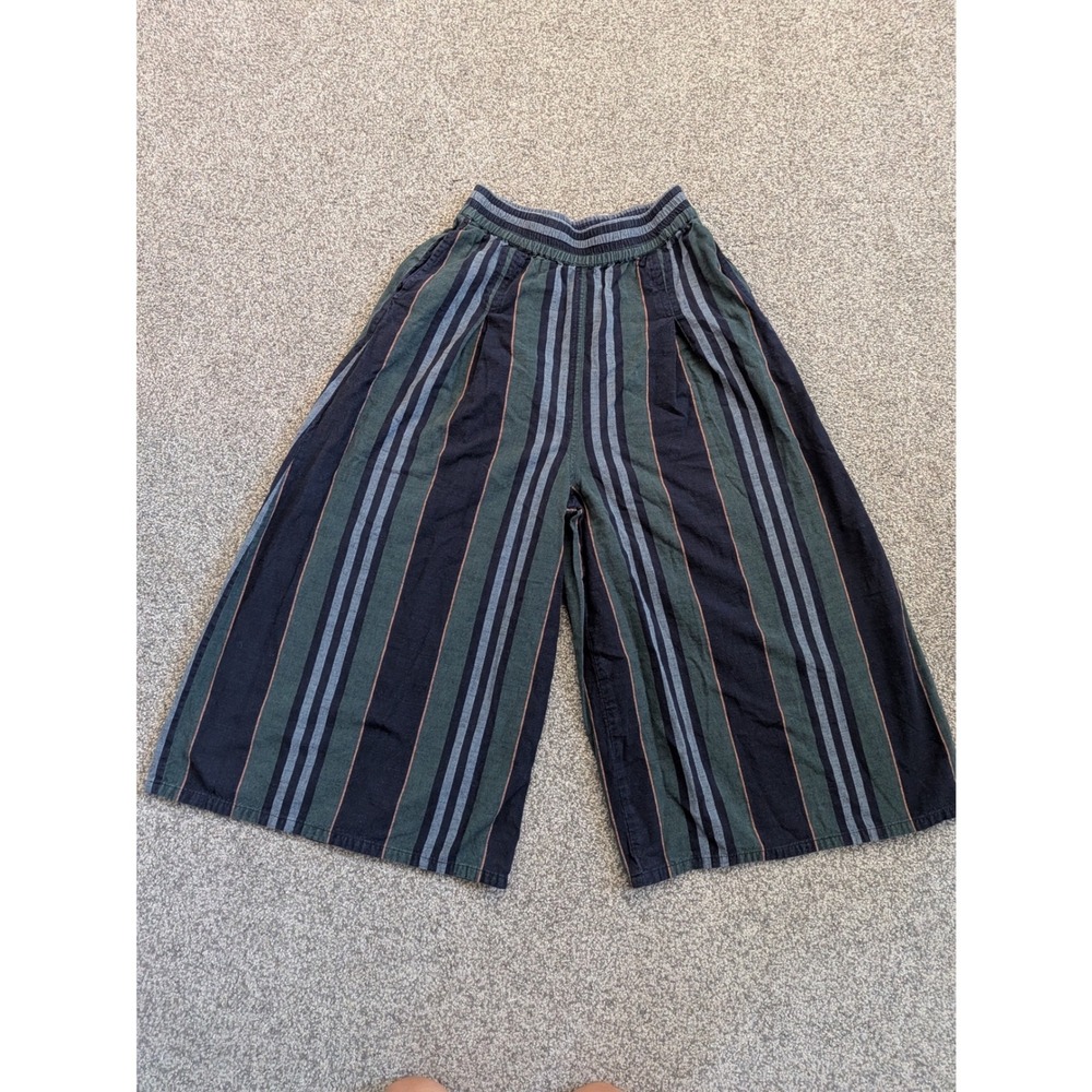 Ace & Jig Striped Wide Leg Cropped Pants Green Navy Cotton XS